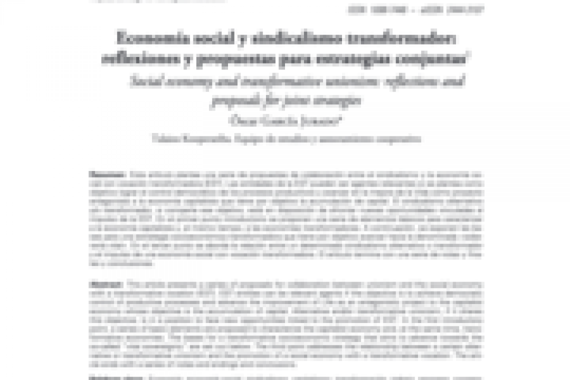 Economía social y sindicalismo transformador: reflexiones y propuestas para estrategias conjuntas