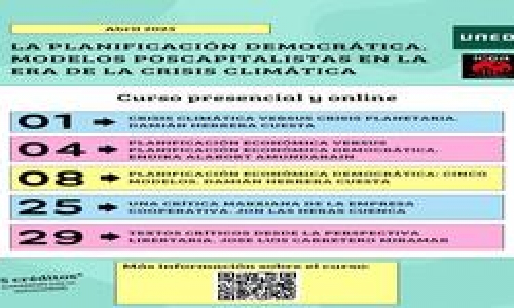 Matrícula abierta: Curso. La planificación democrática. Modelos poscapitalistas en la era de la crisis climática